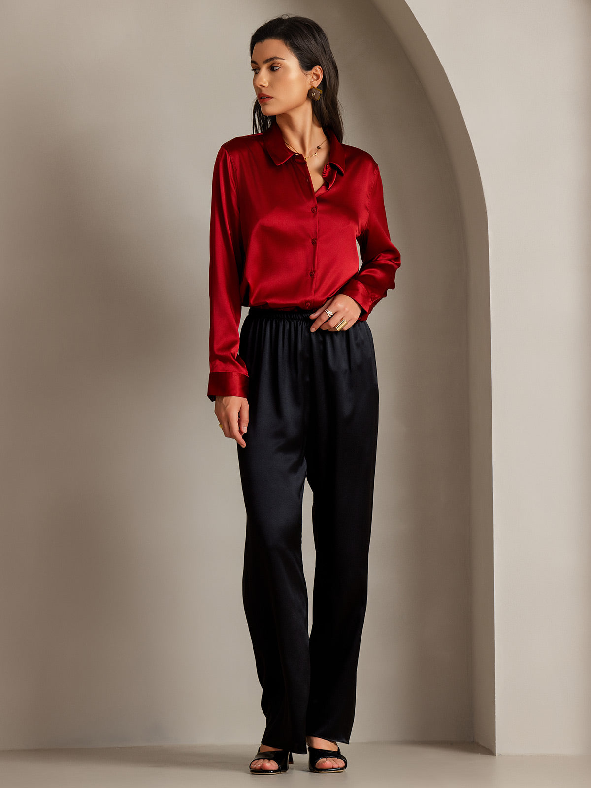 Silky Velvette Collared Top