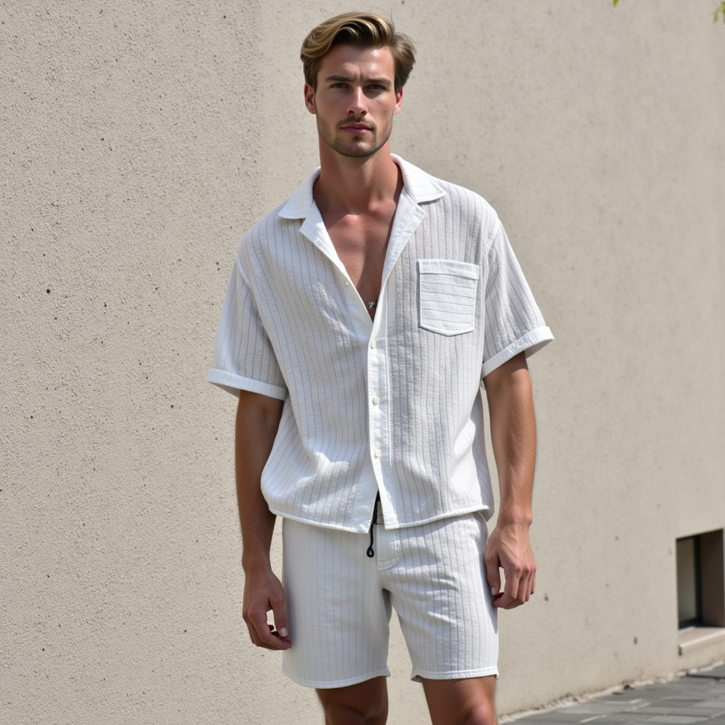 VelVette Stylish Striped Textured Casual Shirt White