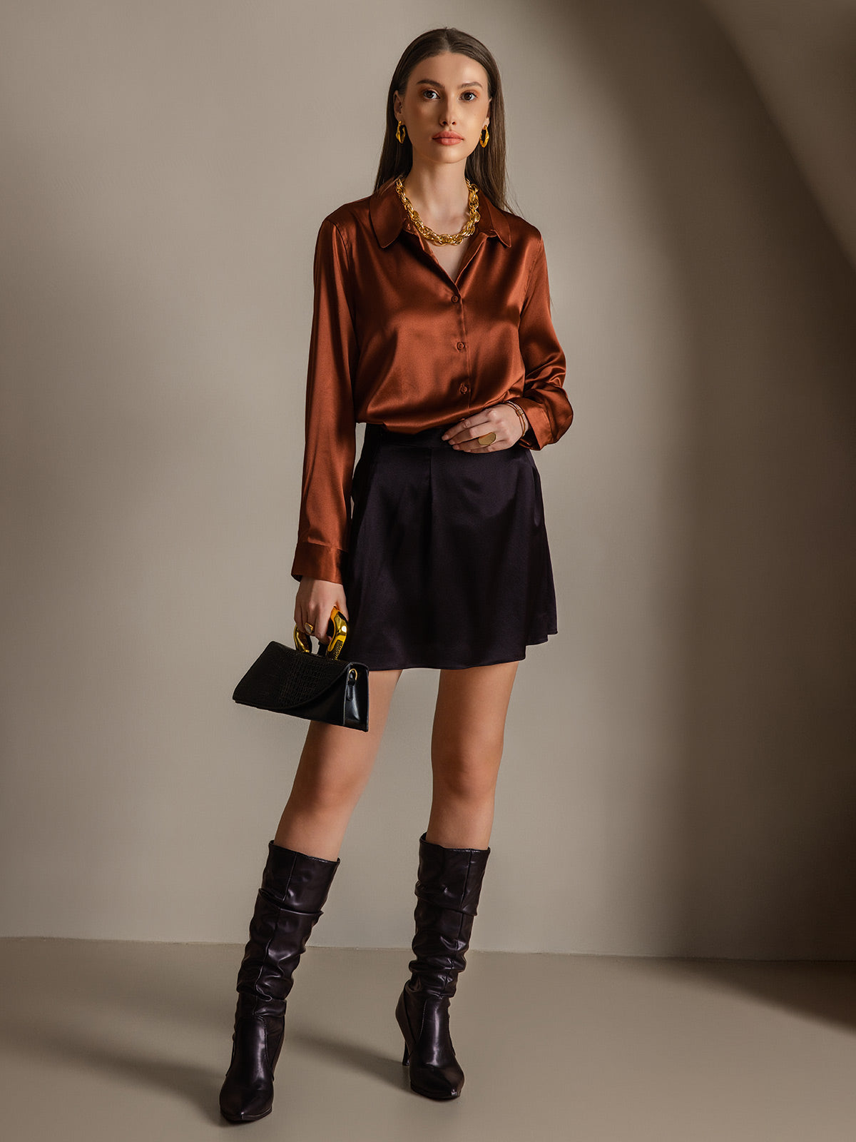 Silky Velvette Collared Top