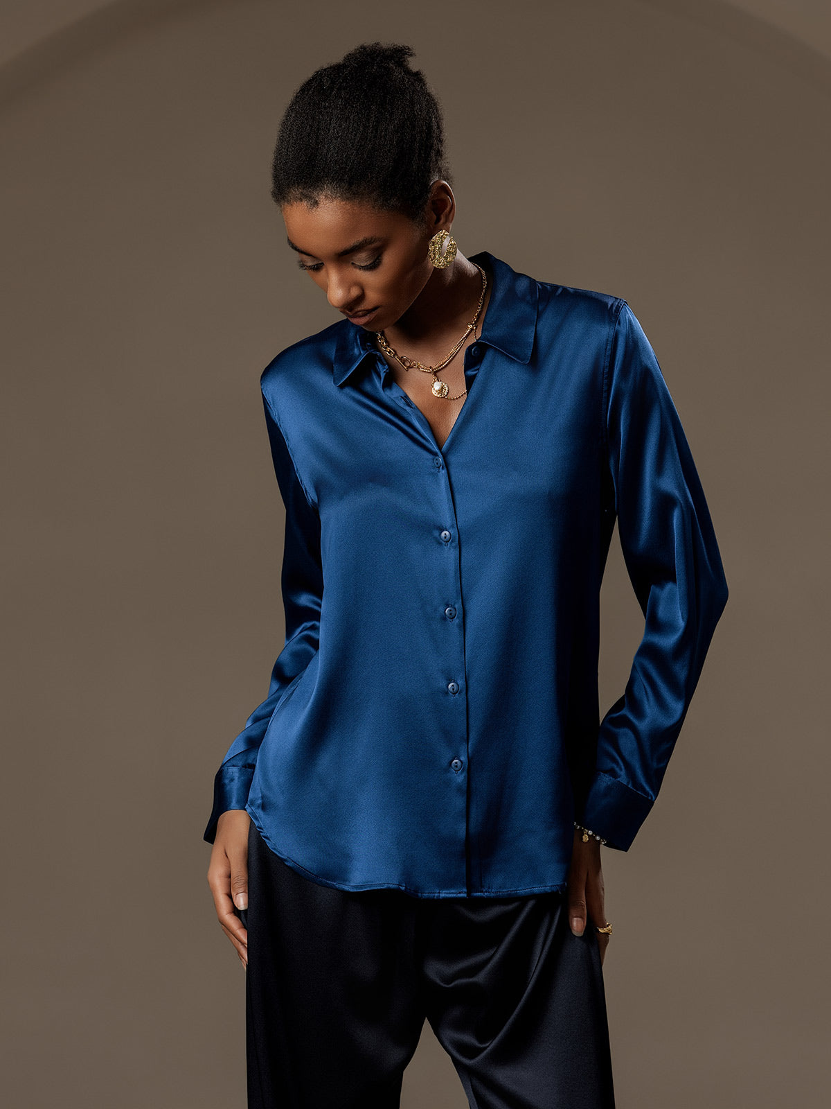 Silky Velvette Collared Top