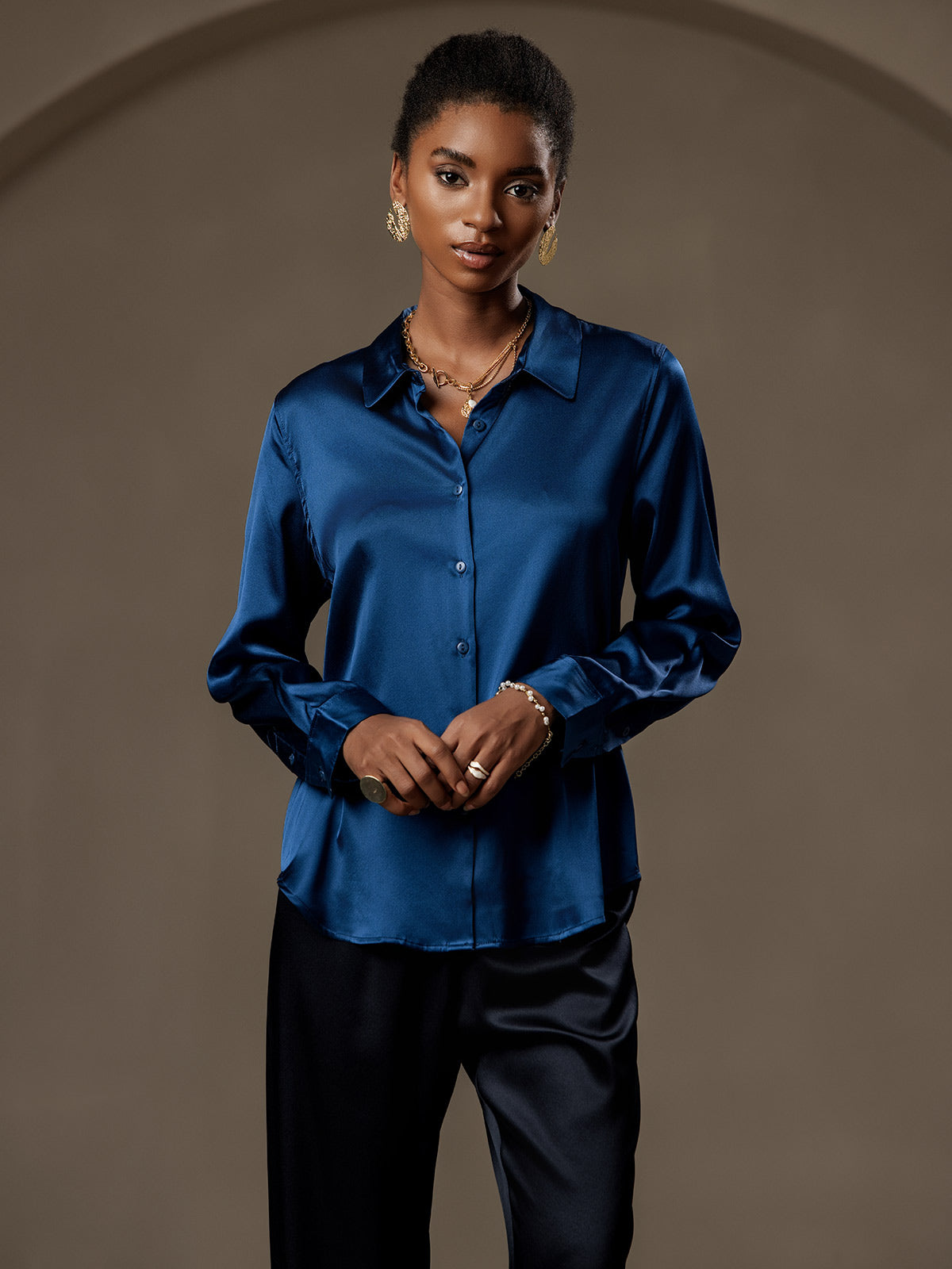 Silky Velvette Collared Top