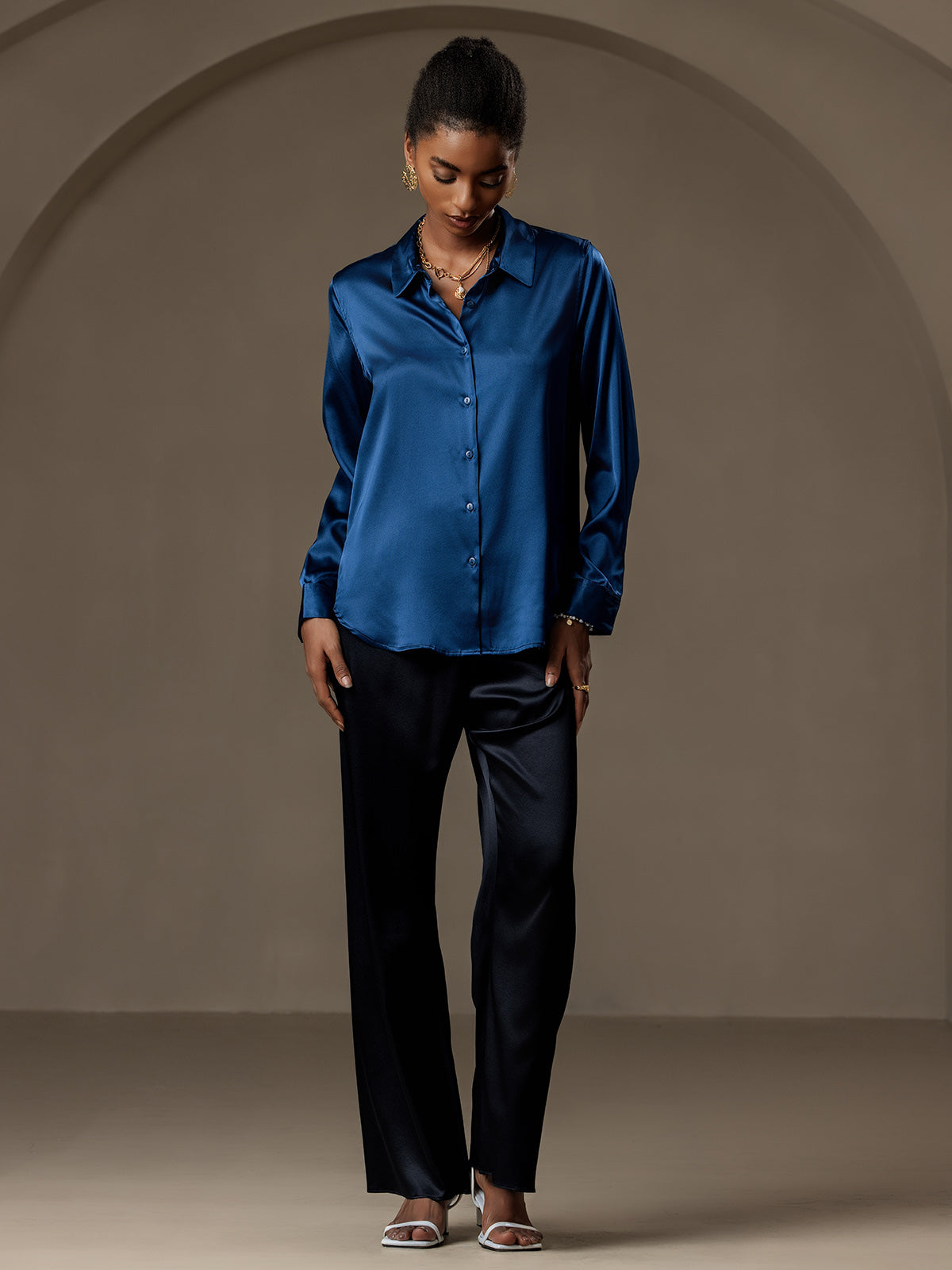 Silky Velvette Collared Top