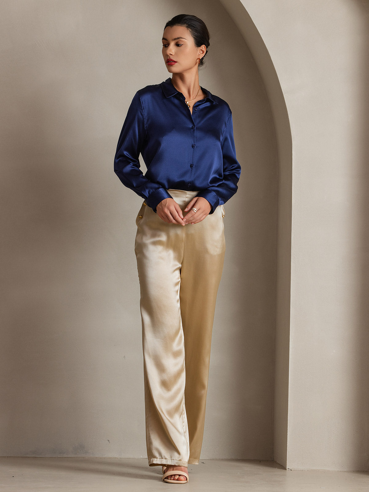 Silky Velvette Collared Top