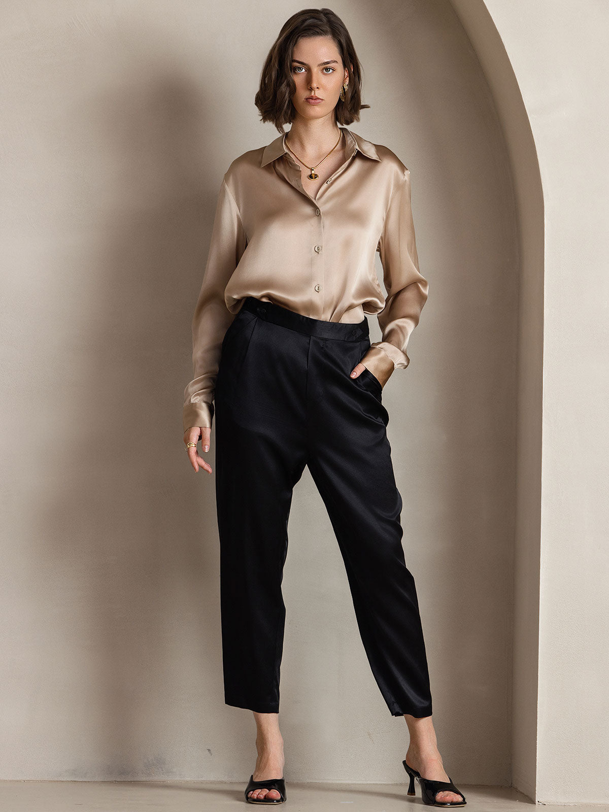 Silky Velvette Collared Top