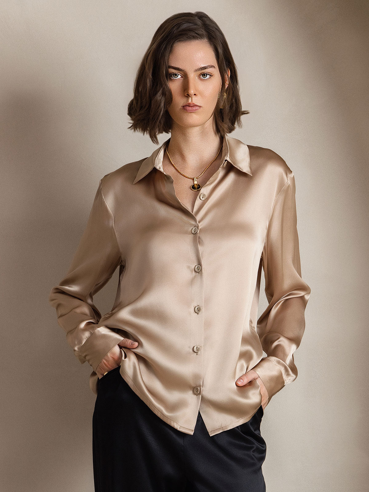 Silky Velvette Collared Top