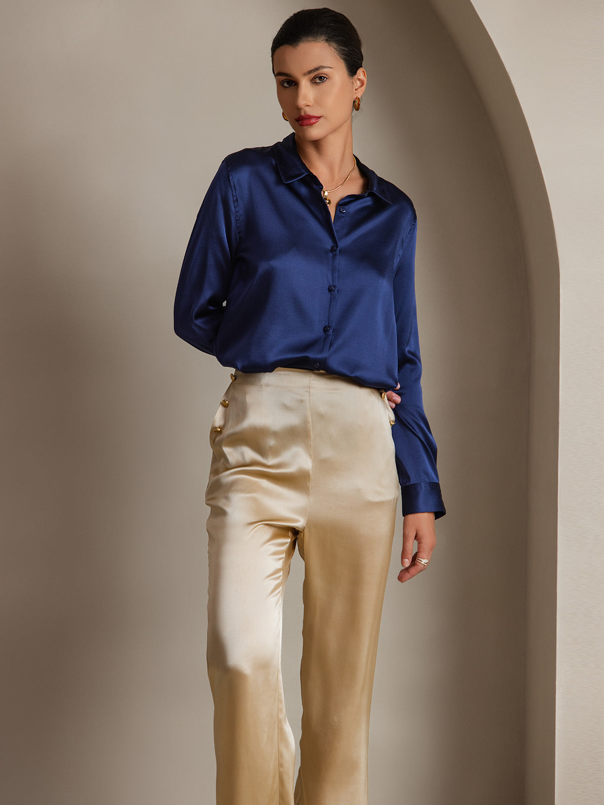 Silky Velvette Collared Top