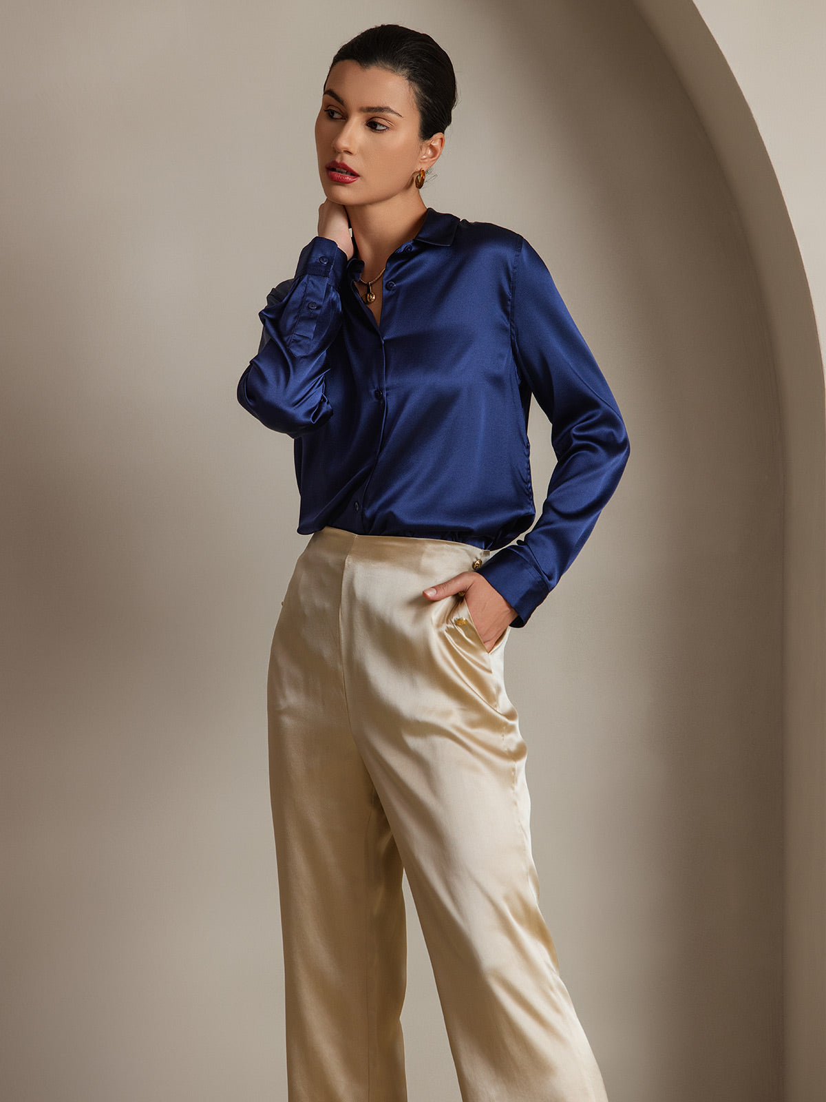 Silky Velvette Collared Top