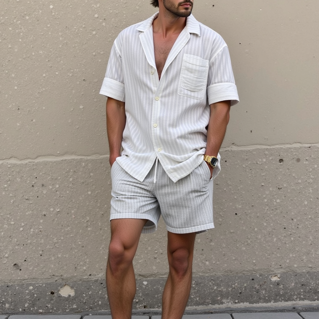 VelVette Stylish Striped Textured Casual Shirt White