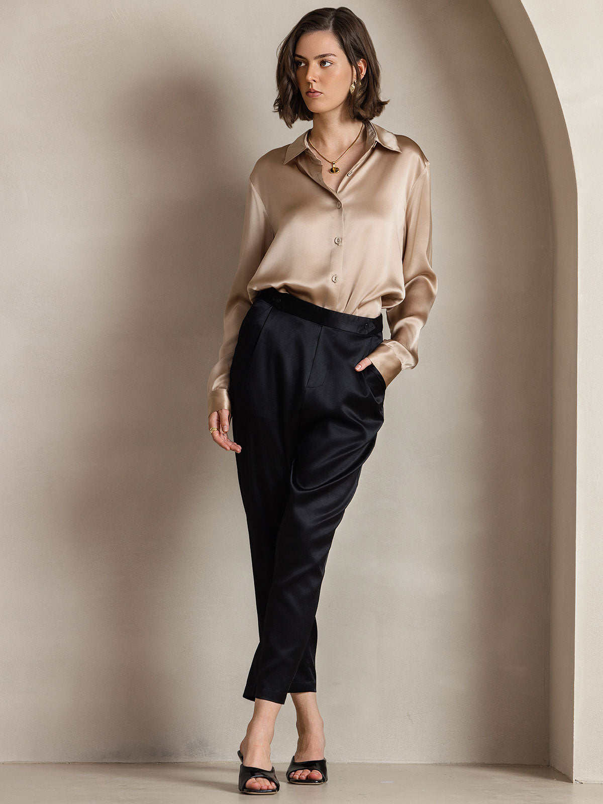 Silky Velvette Collared Top