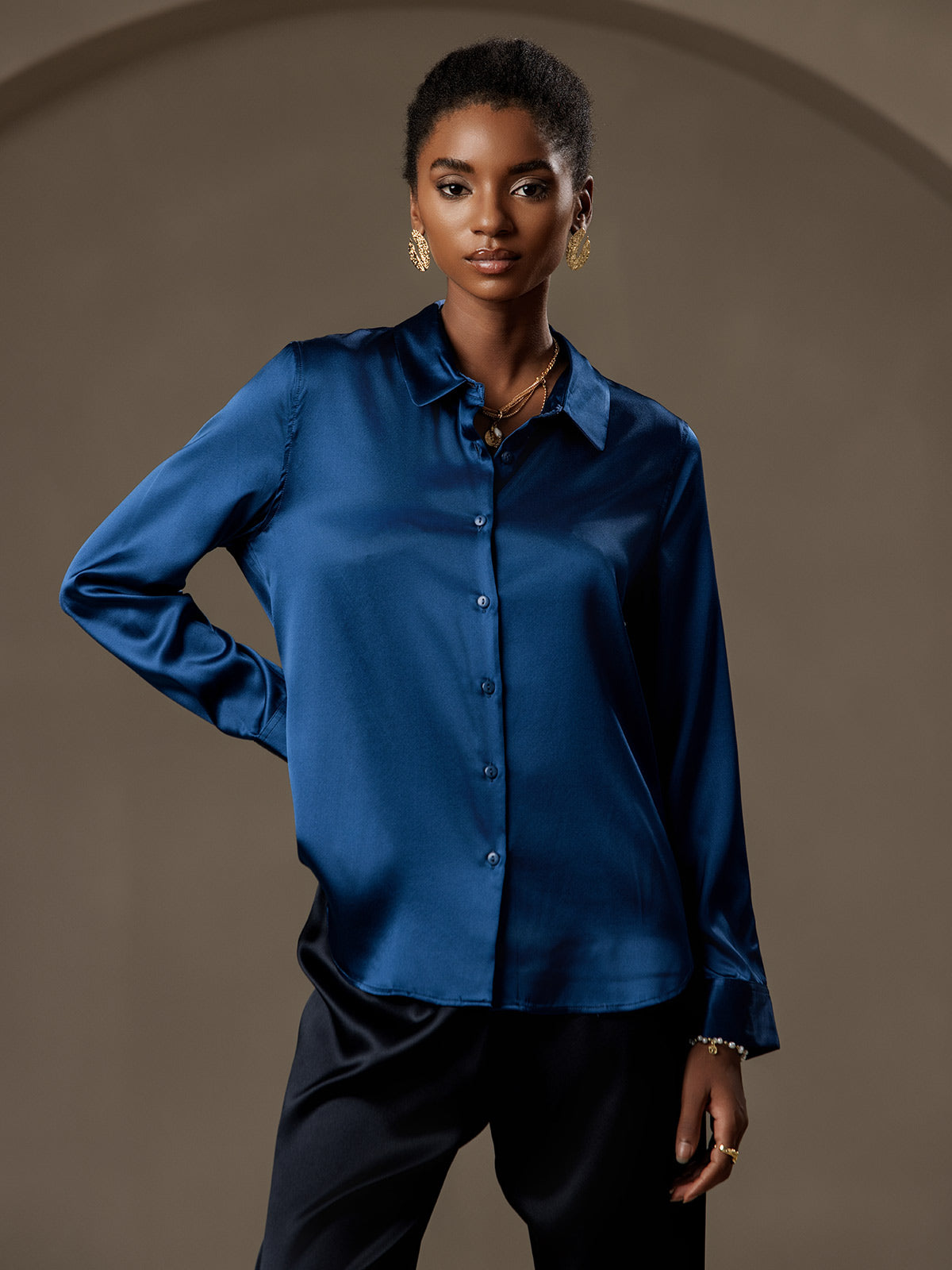 Silky Velvette Collared Top