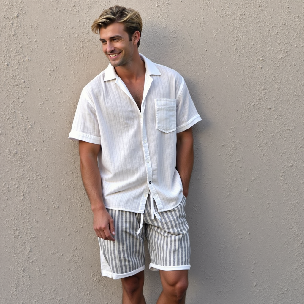 VelVette Stylish Striped Textured Casual Shirt White