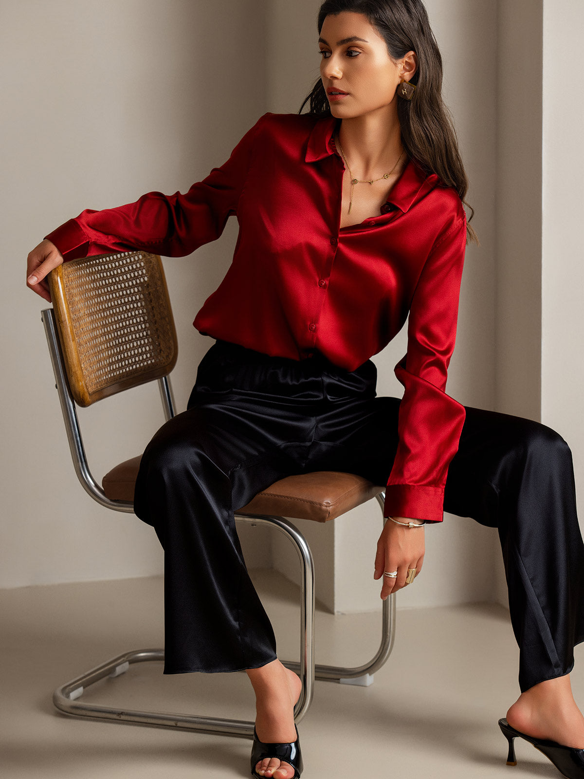 Silky Velvette Collared Top
