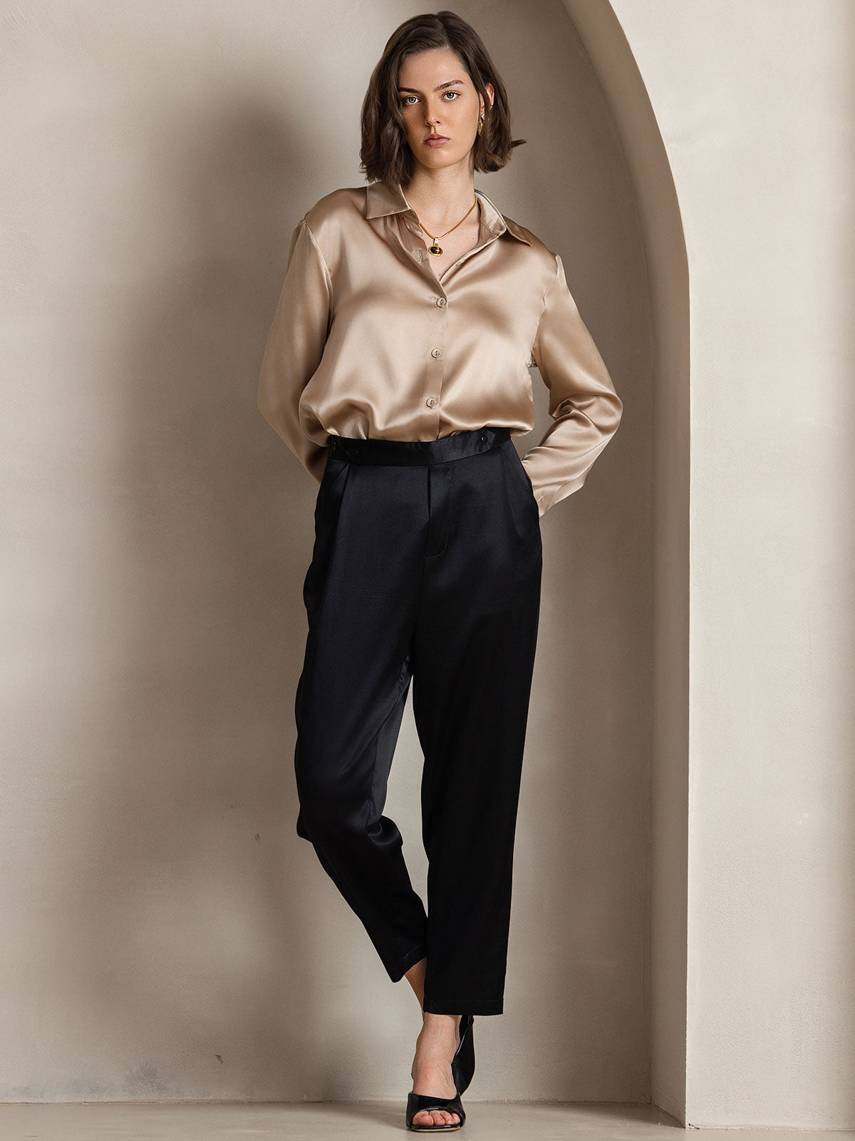 Silky Velvette Collared Top