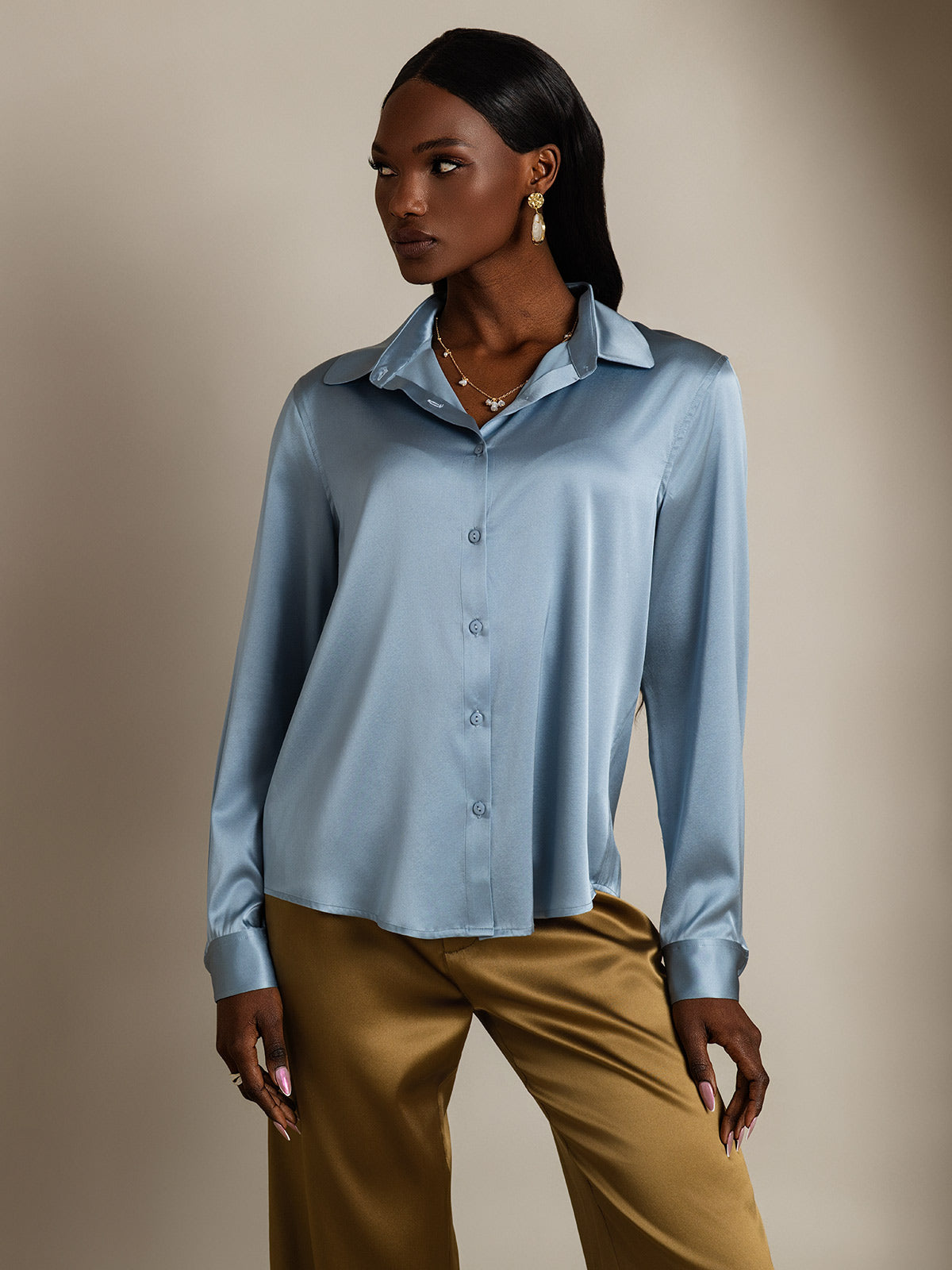 Silky Velvette Collared Top