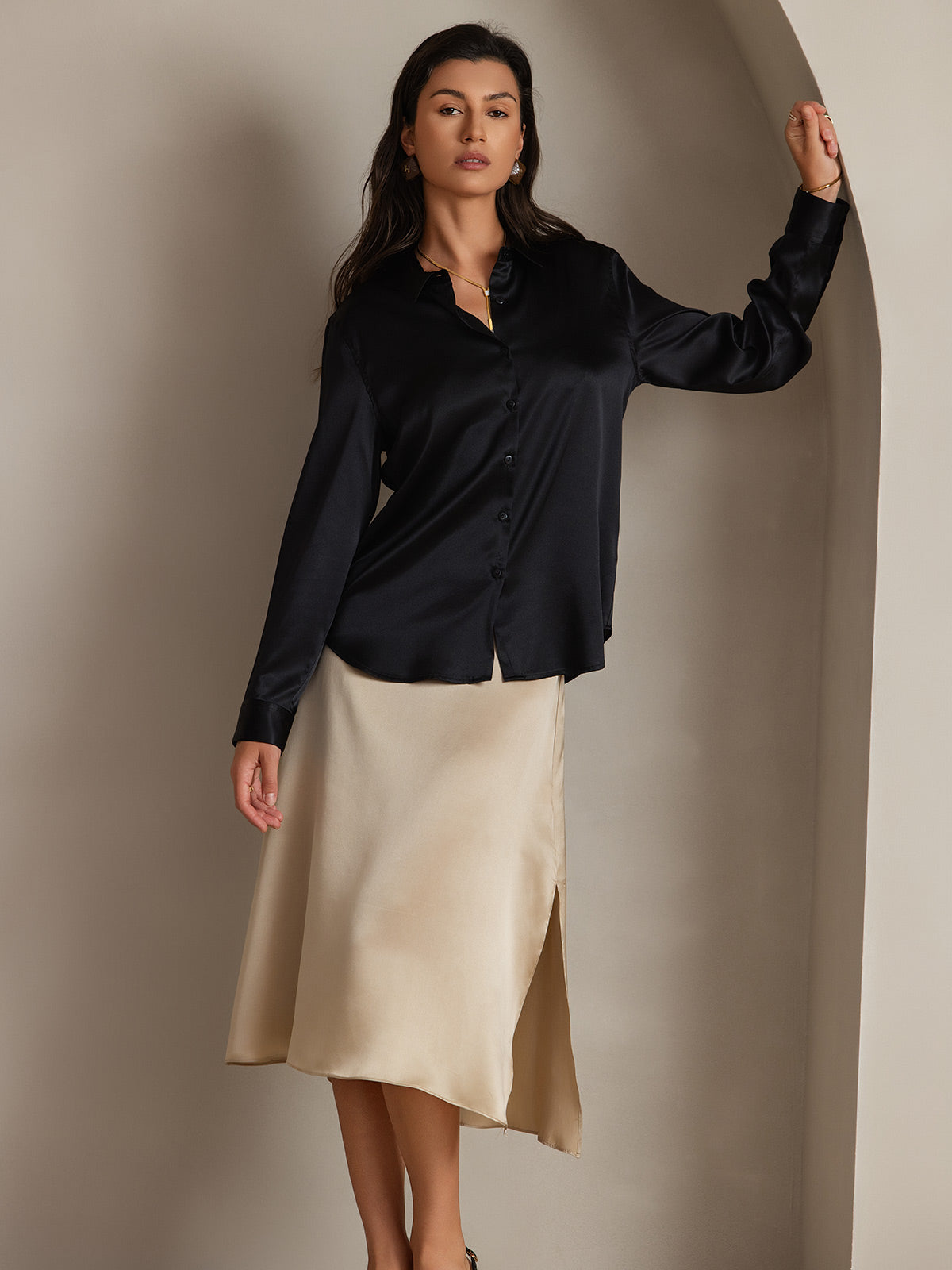 Silky Velvette Collared Top