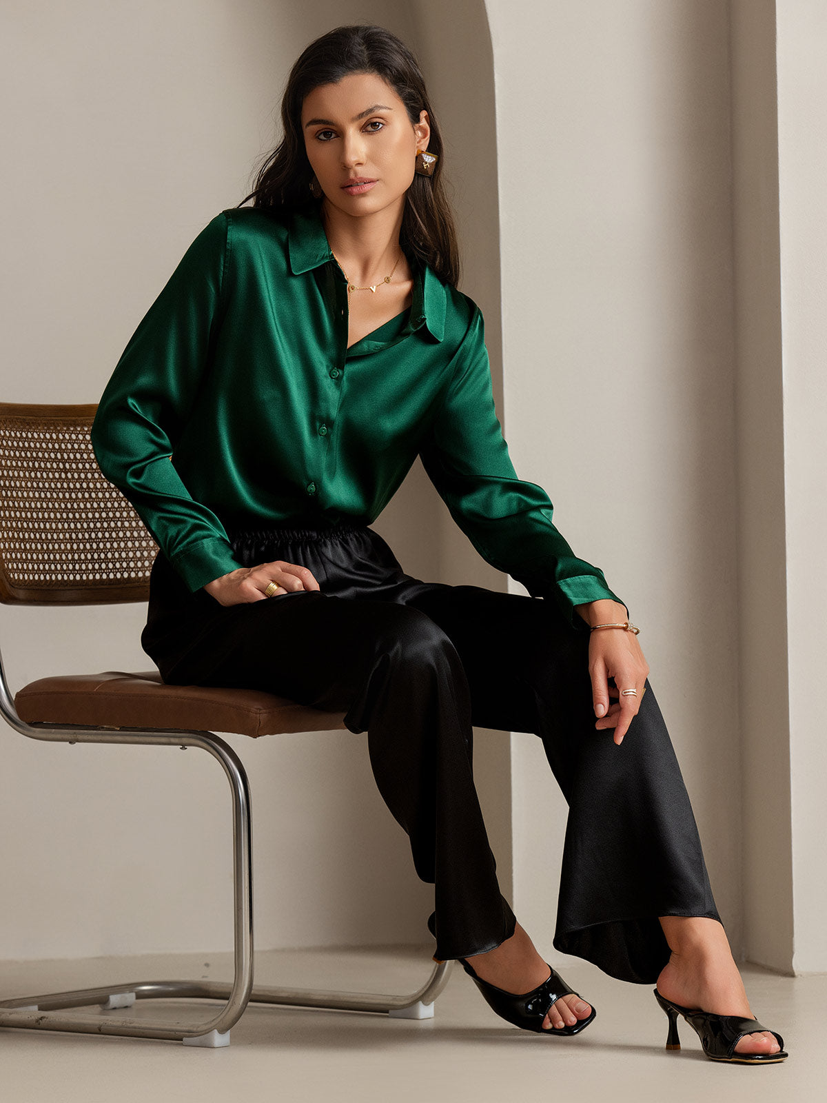 Silky Velvette Collared Top