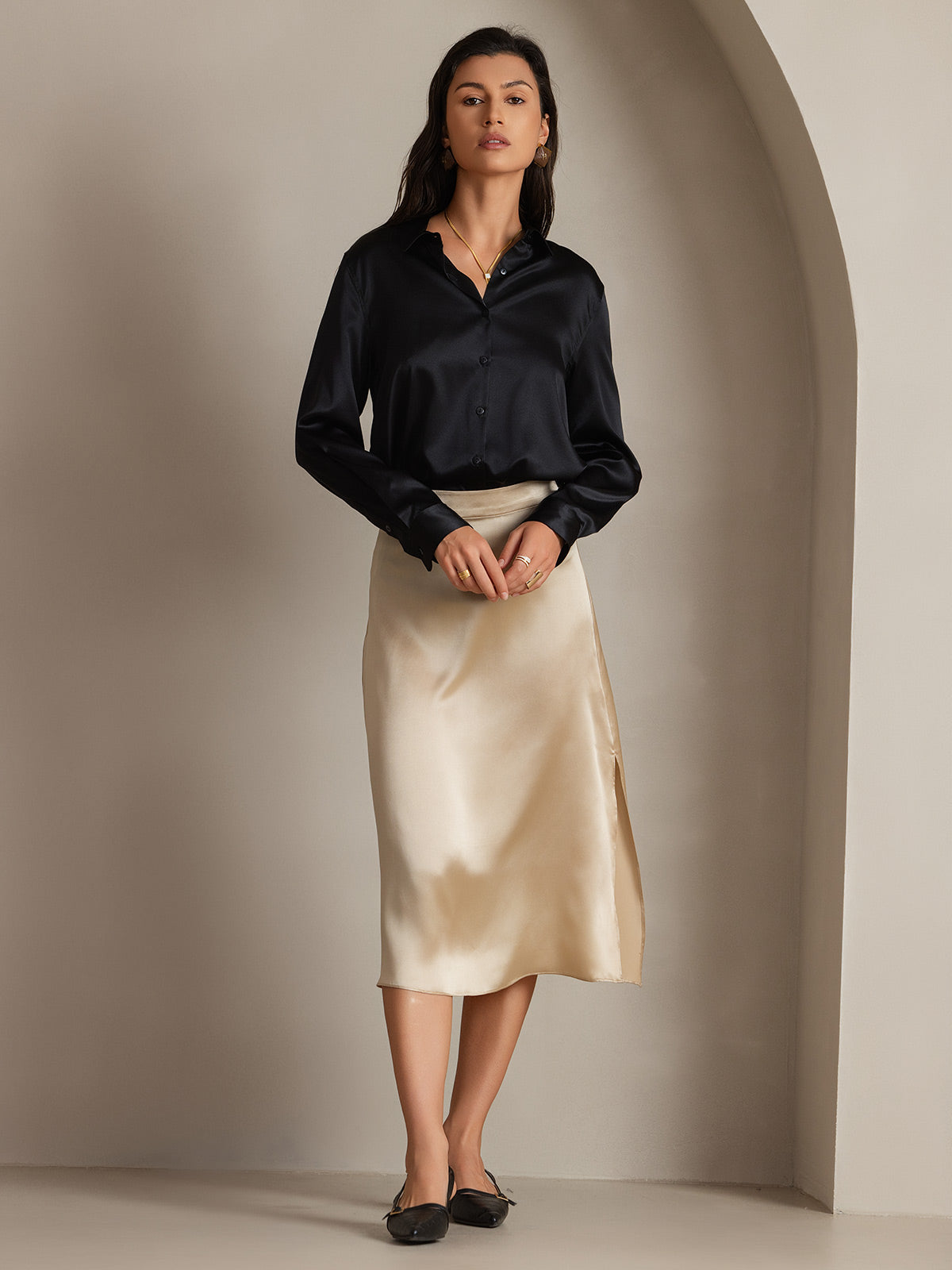Silky Velvette Collared Top