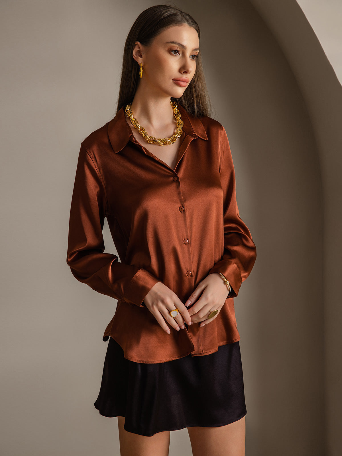 Silky Velvette Collared Top
