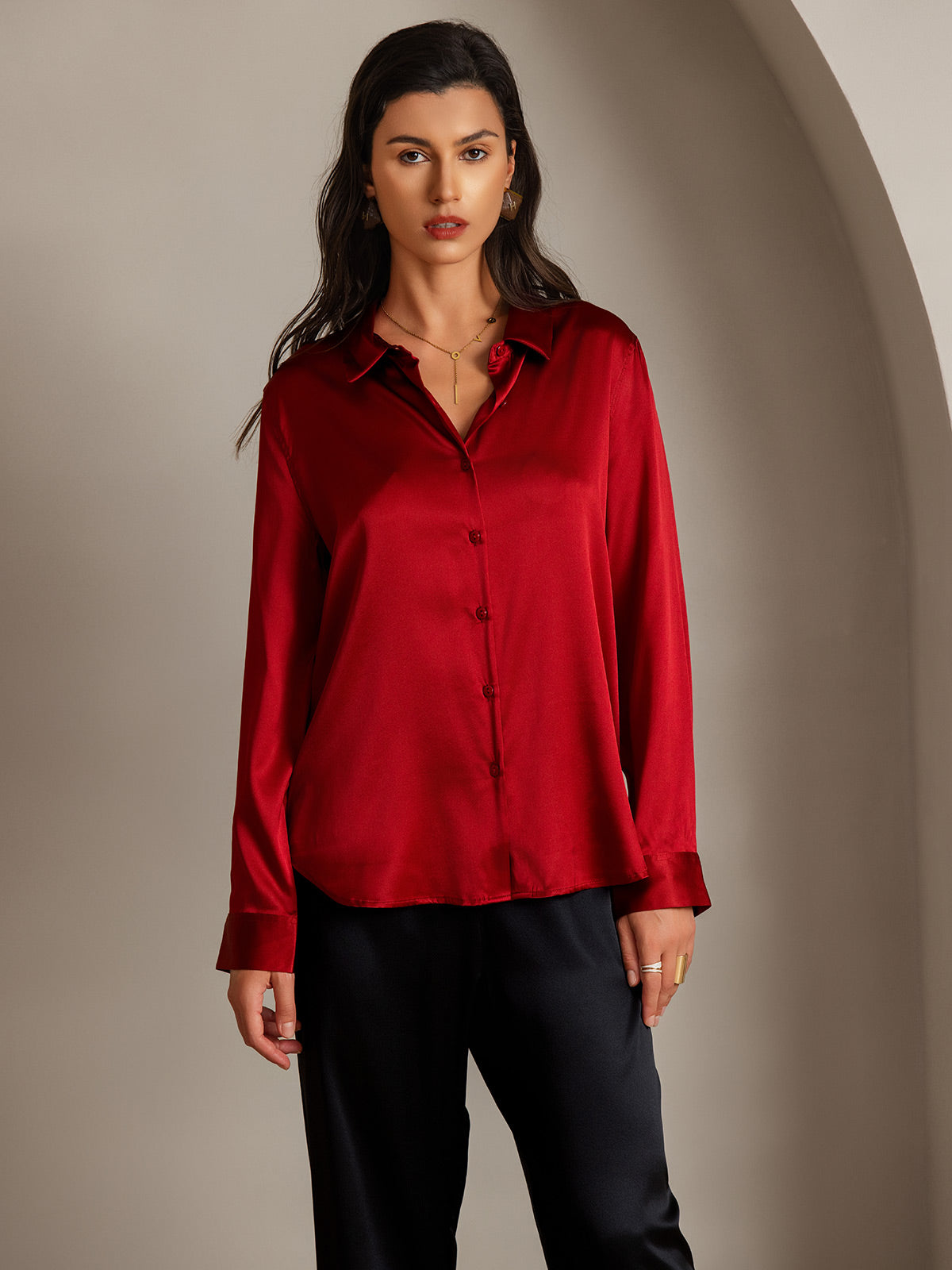 Silky Velvette Collared Top