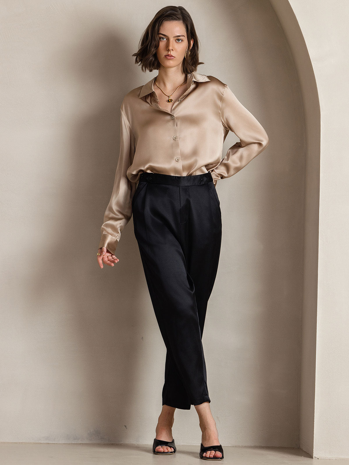 Silky Velvette Collared Top