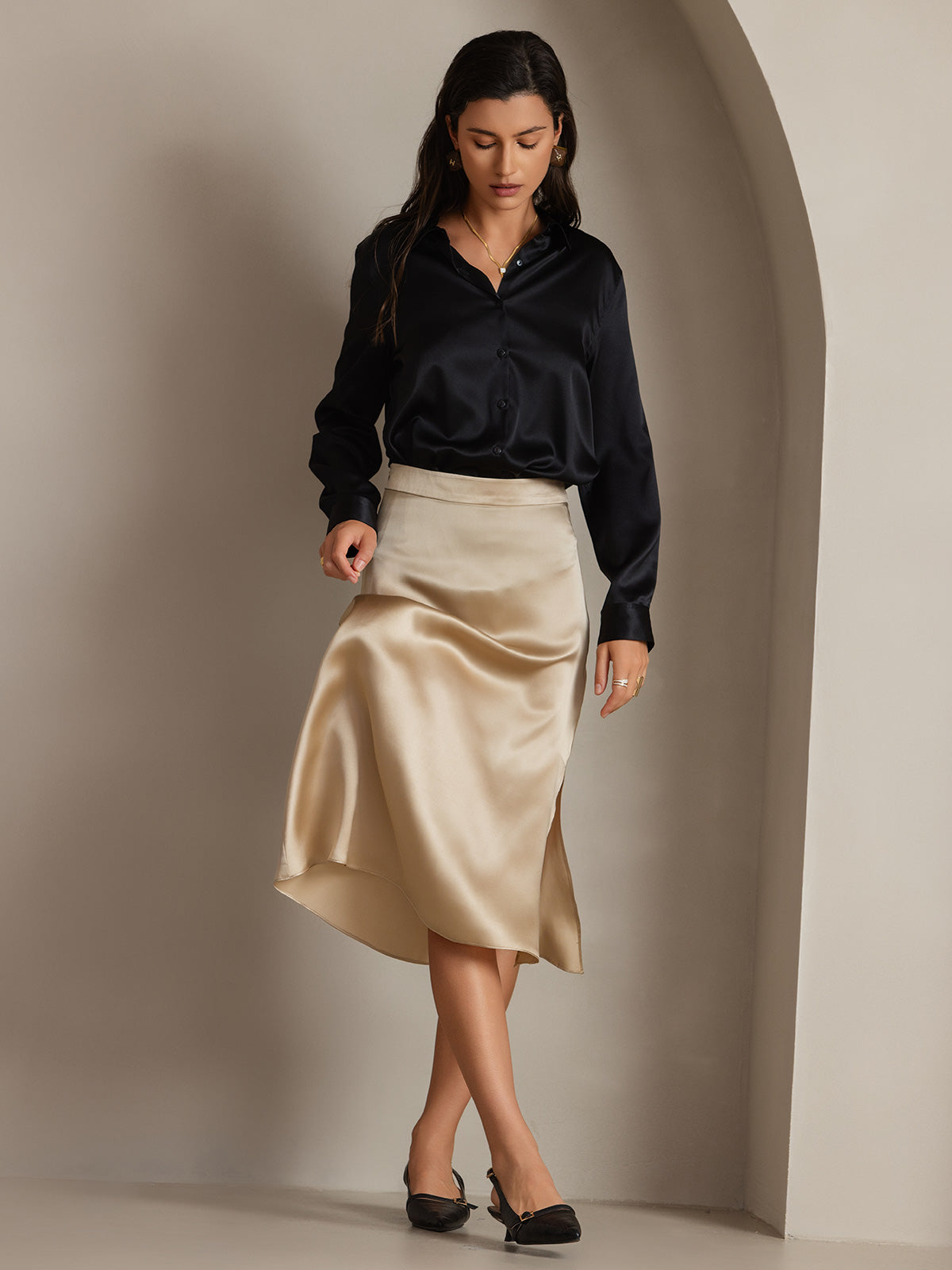Silky Velvette Collared Top