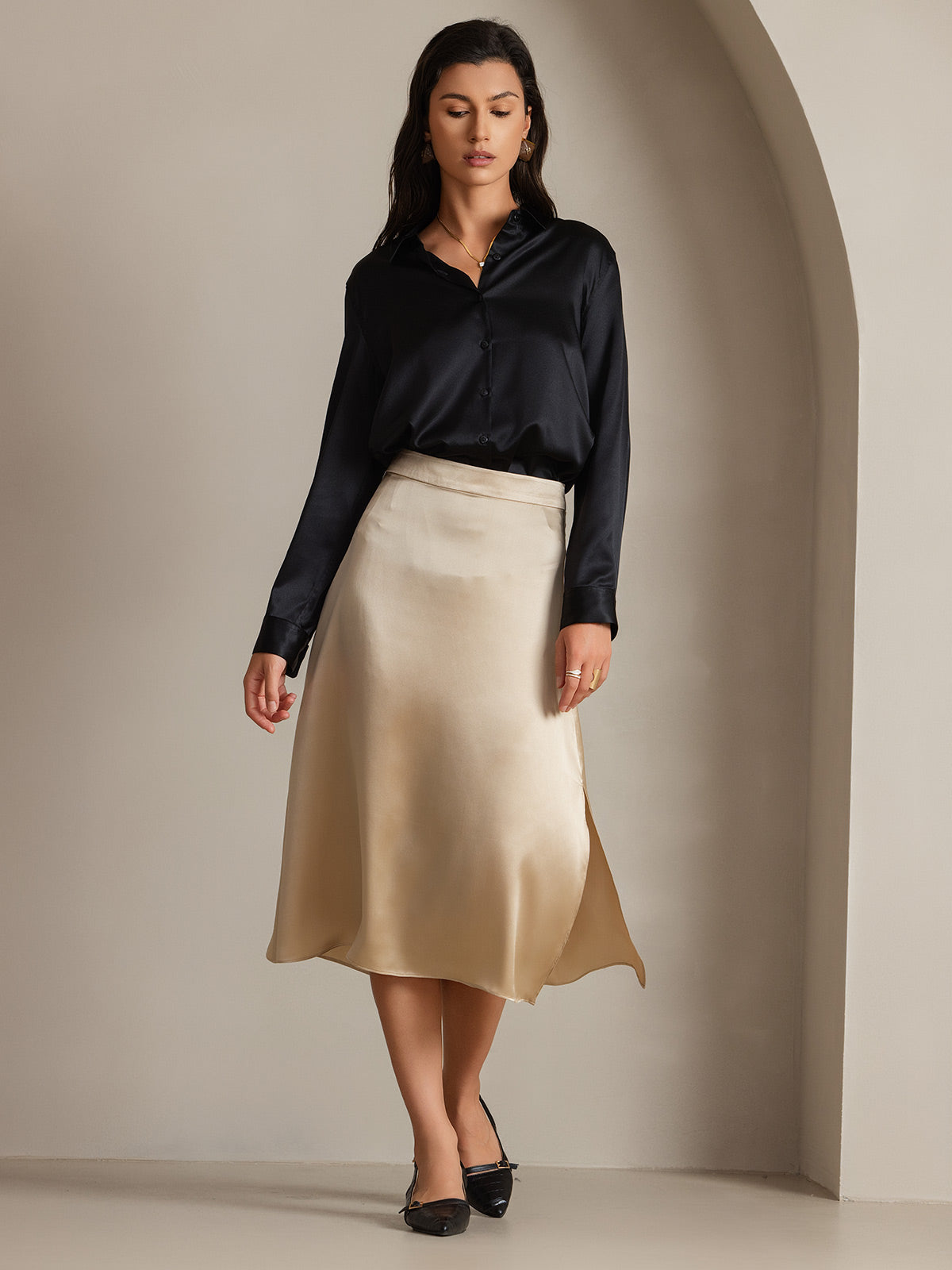 Silky Velvette Collared Top
