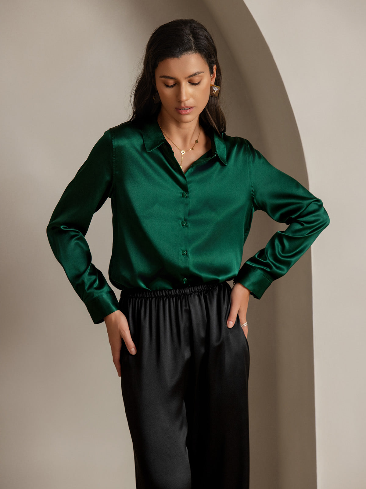 Silky Velvette Collared Top