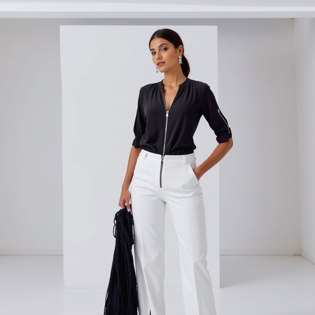 Zip-Up Shirt V-Neck