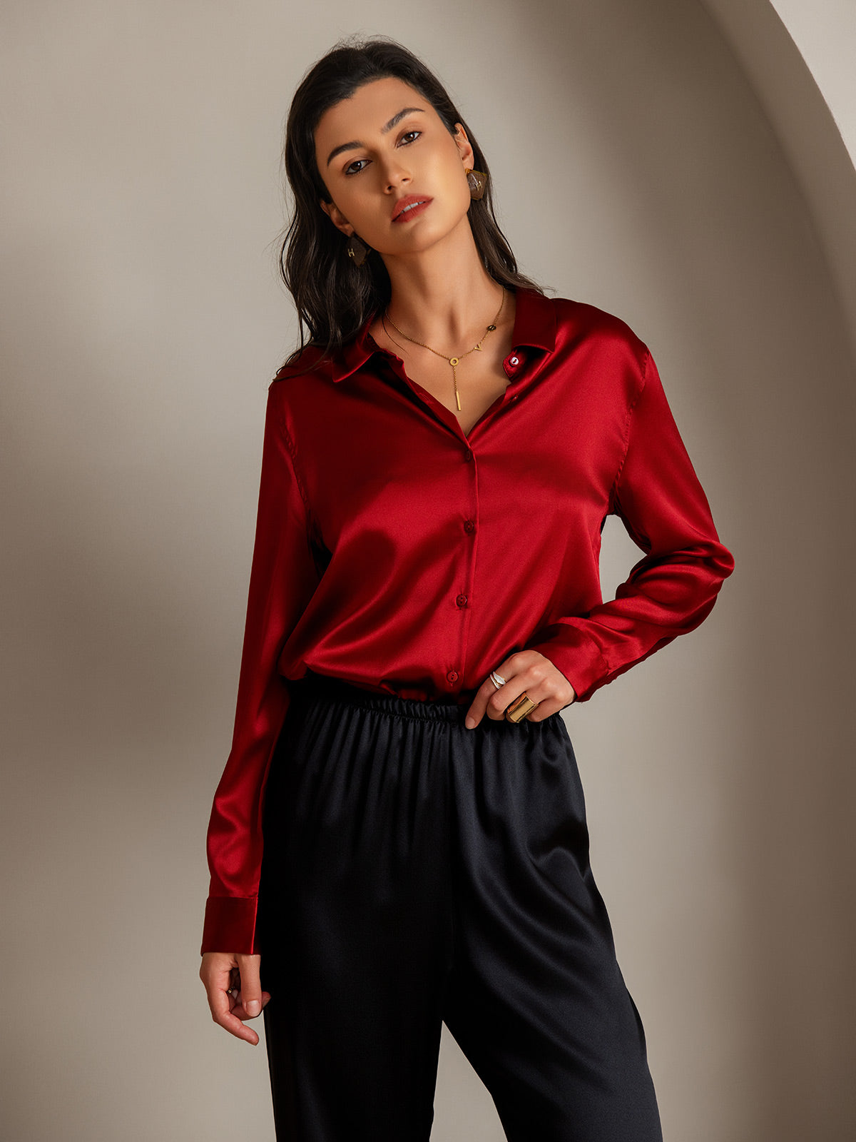 Silky Velvette Collared Top