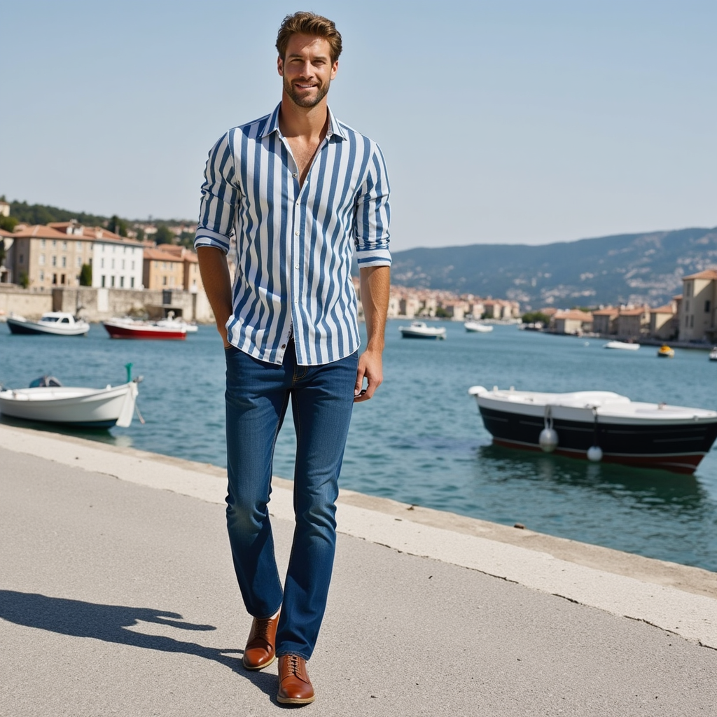 VelVette Linen Shirt Blue White