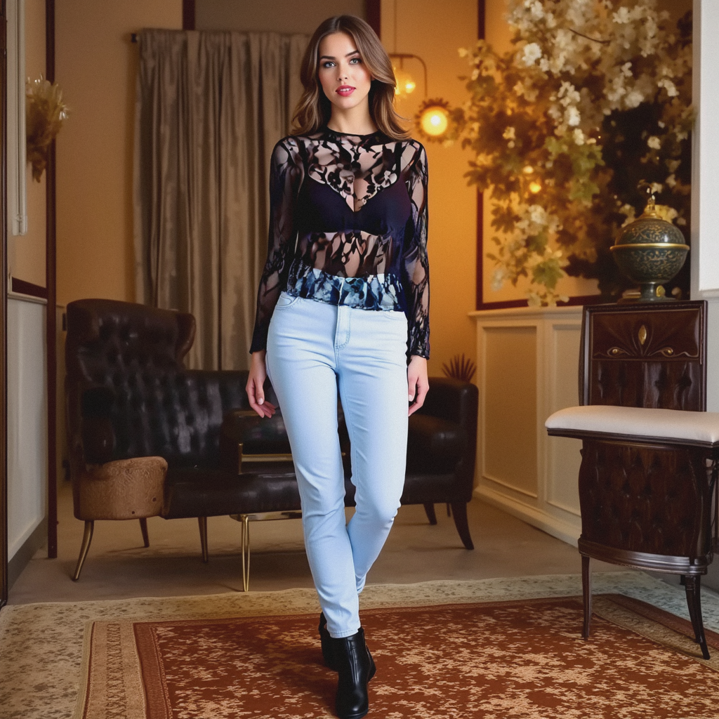 VelVette Transparant Flower Pattern Top Black